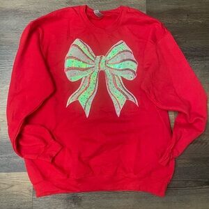 Red Sweatshirt with Bow Design